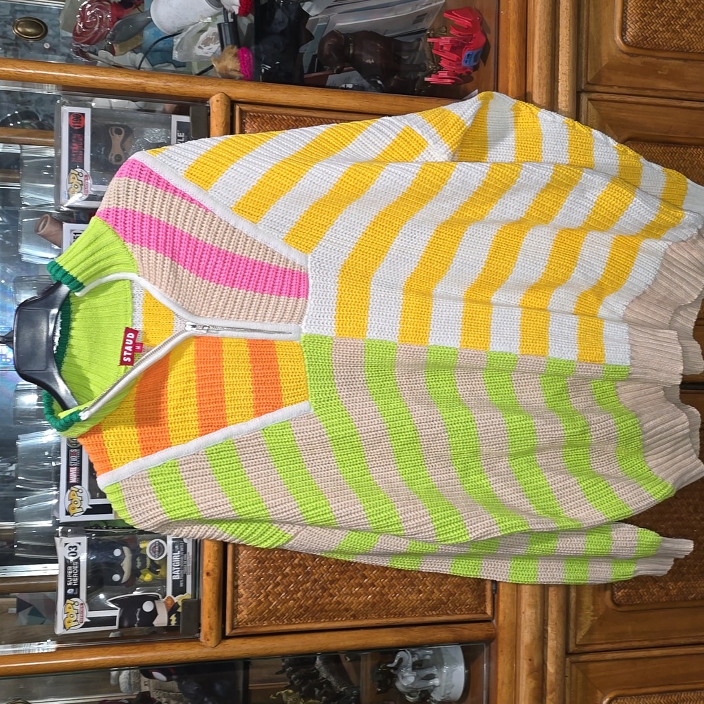 STAUD Multicolor Striped Cowl Neck Sweater